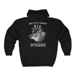 RITISBBQ Crowned Pig Sketch (White) Back and Circle Pig Front Unisex Heavy Blend™ Full Zip Hooded Sweatshirt