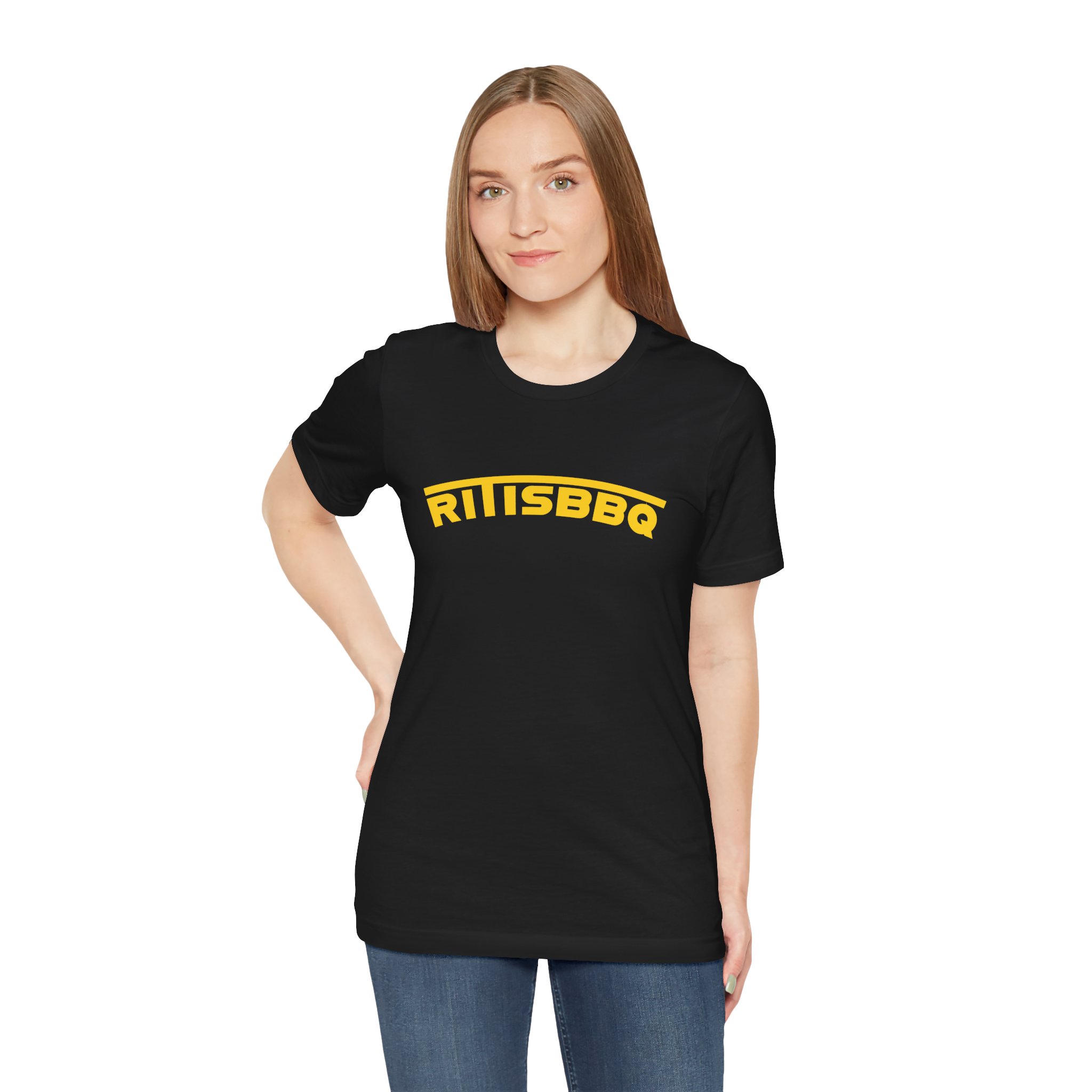 RITISBBQ Yellow Arch Text Unisex Jersey Short Sleeve Bella+Canvas 3001 Tee - Image 25