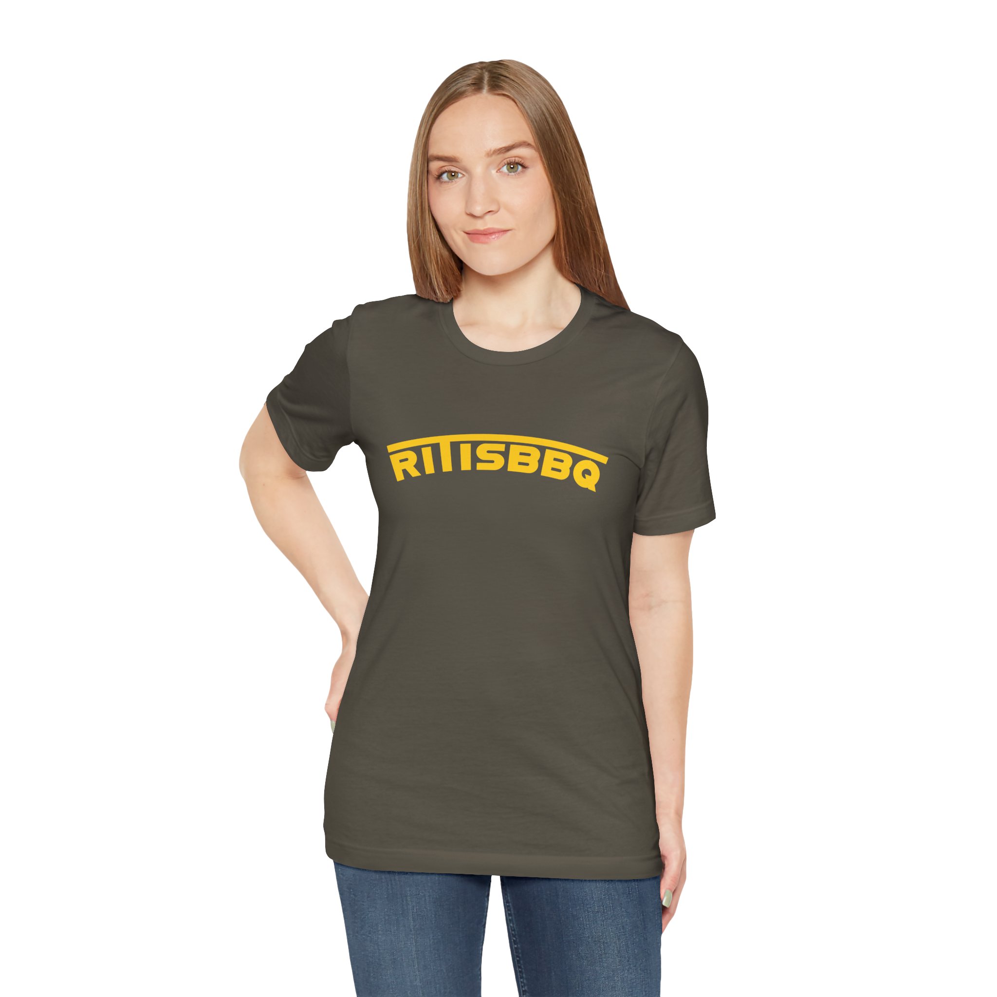 RITISBBQ Yellow Arch Text Unisex Jersey Short Sleeve Bella+Canvas 3001 Tee - Image 35
