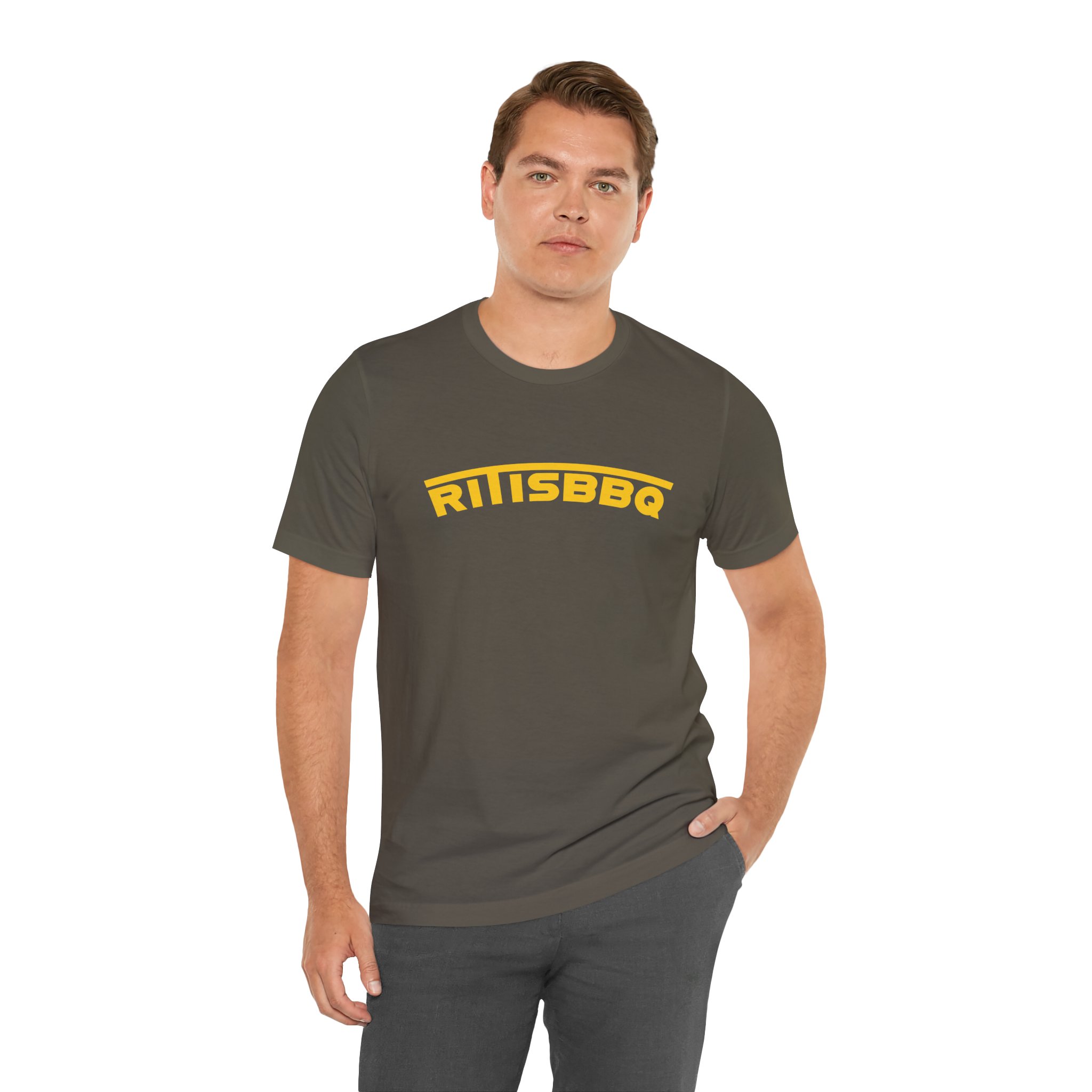 RITISBBQ Yellow Arch Text Unisex Jersey Short Sleeve Bella+Canvas 3001 Tee - Image 36