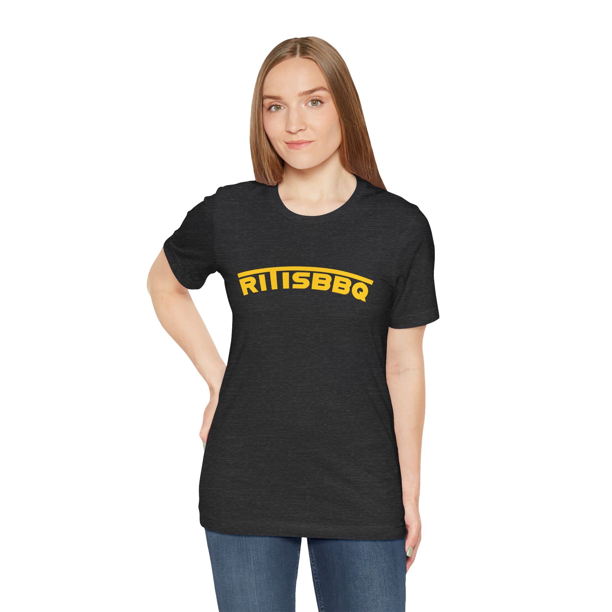 RITISBBQ Yellow Arch Text Unisex Jersey Short Sleeve Bella+Canvas 3001 Tee - Image 5