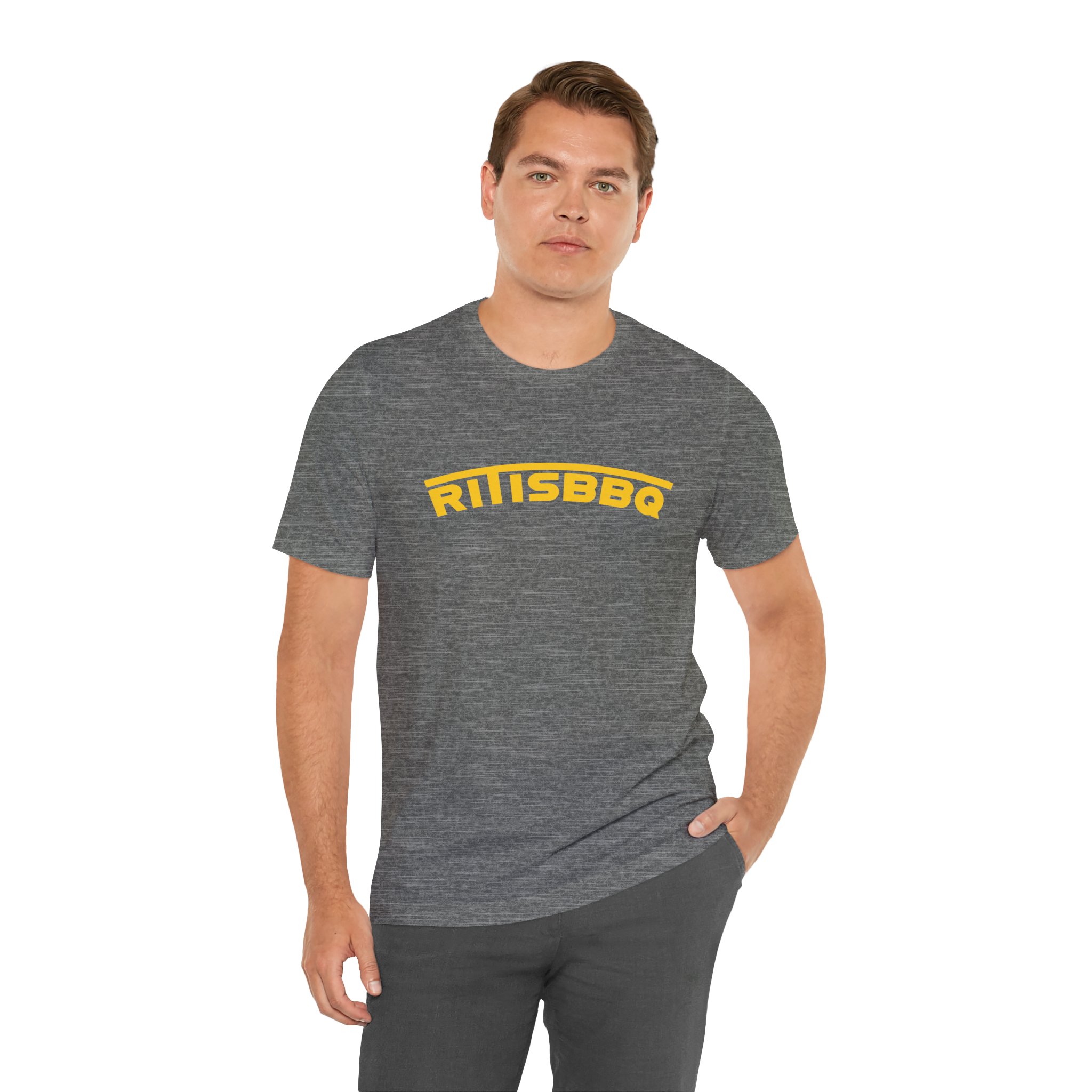 RITISBBQ Yellow Arch Text Unisex Jersey Short Sleeve Bella+Canvas 3001 Tee - Image 18