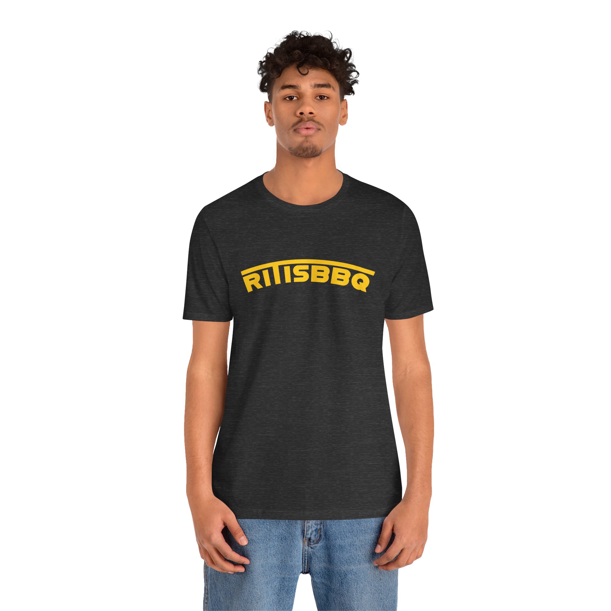 RITISBBQ Yellow Arch Text Unisex Jersey Short Sleeve Bella+Canvas 3001 Tee - Image 4