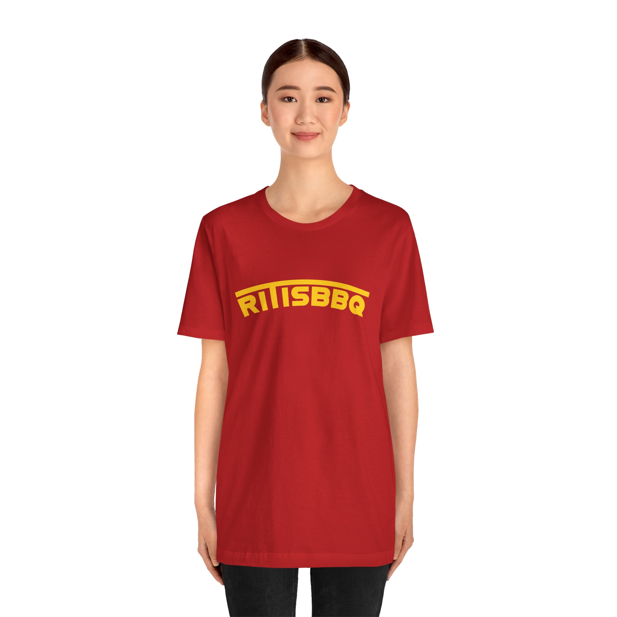 RITISBBQ Yellow Arch Text Unisex Jersey Short Sleeve Bella+Canvas 3001 Tee - Image 43
