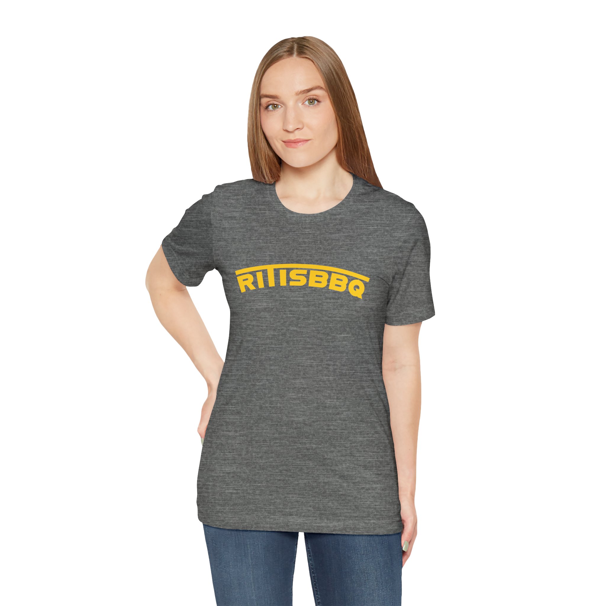 RITISBBQ Yellow Arch Text Unisex Jersey Short Sleeve Bella+Canvas 3001 Tee - Image 16