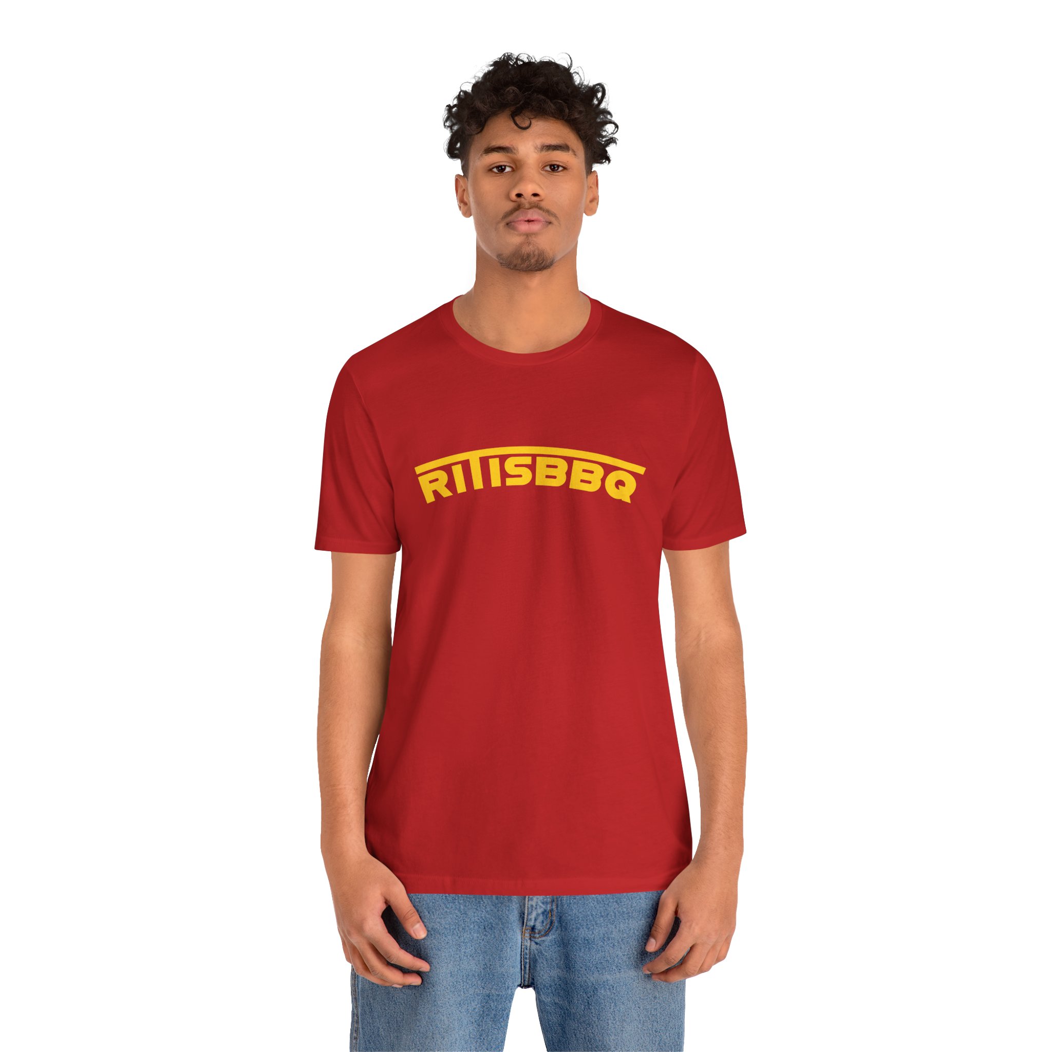 RITISBBQ Yellow Arch Text Unisex Jersey Short Sleeve Bella+Canvas 3001 Tee - Image 44