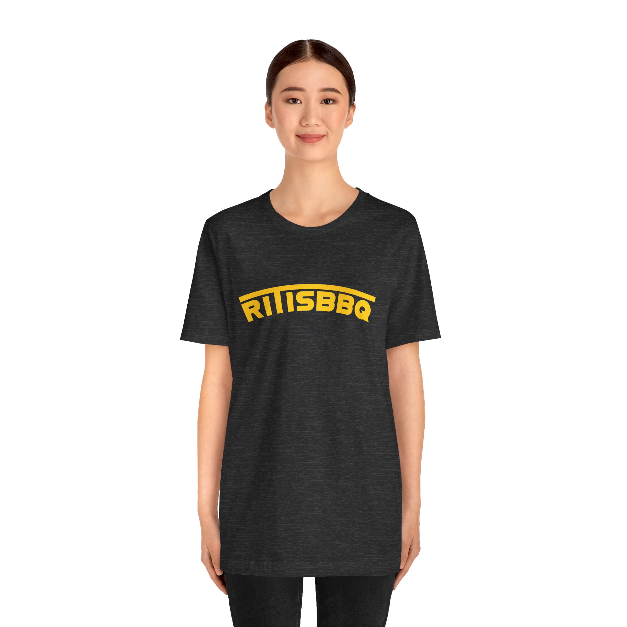 RITISBBQ Yellow Arch Text Unisex Jersey Short Sleeve Bella+Canvas 3001 Tee - Image 3