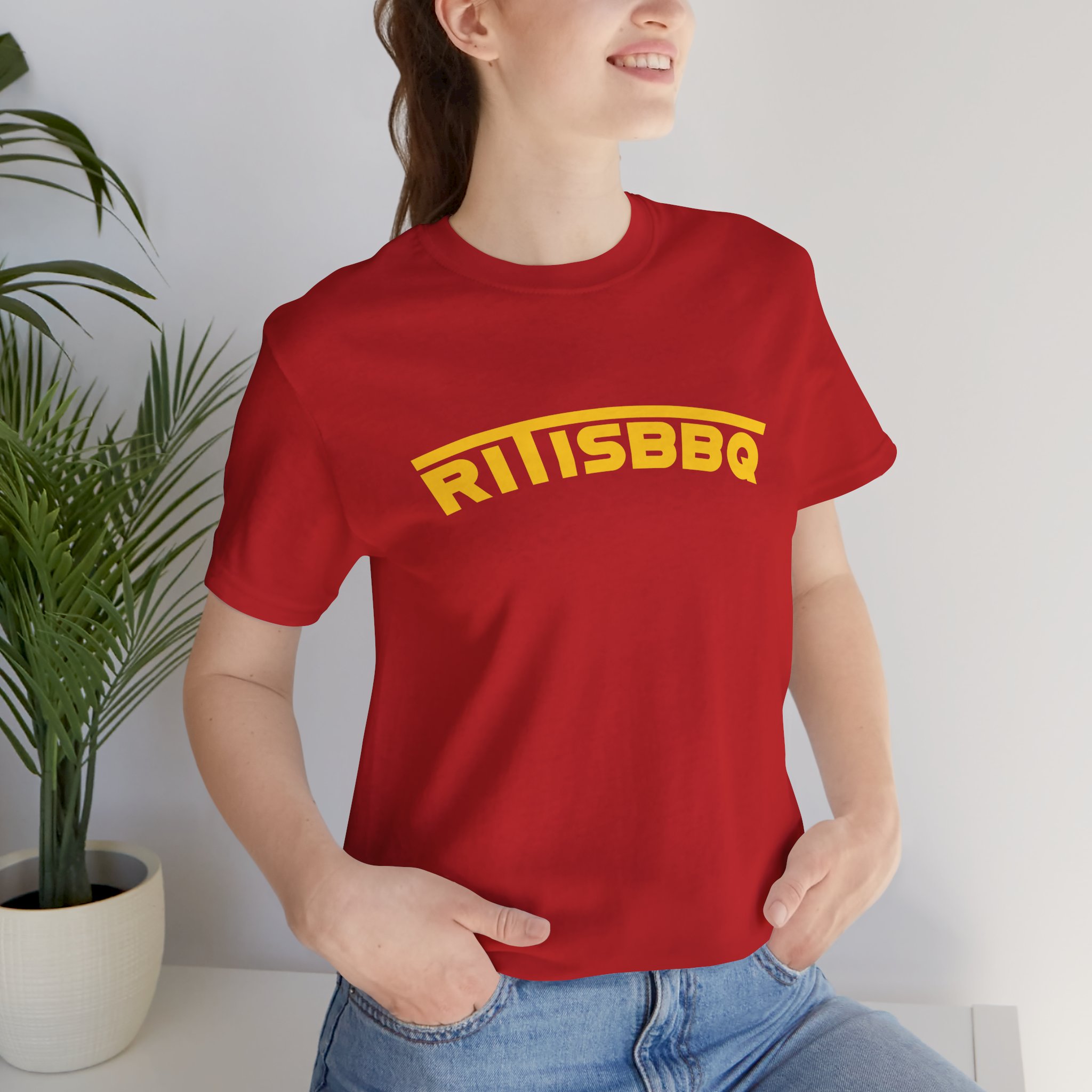 RITISBBQ Yellow Arch Text Unisex Jersey Short Sleeve Bella+Canvas 3001 Tee - Image 47