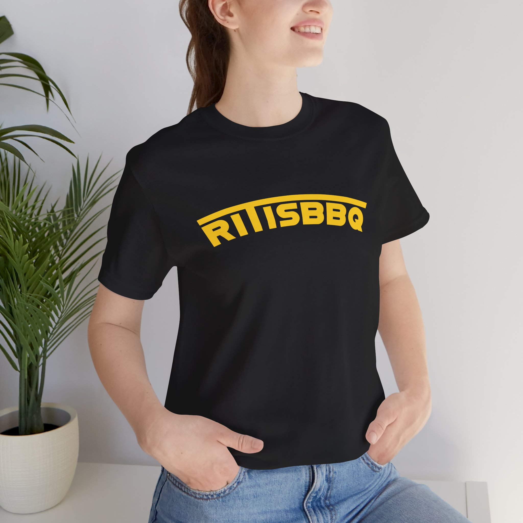RITISBBQ Yellow Arch Text Unisex Jersey Short Sleeve Bella+Canvas 3001 Tee - Image 27